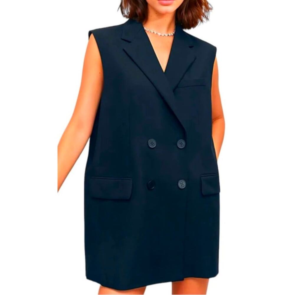 Commense Women's Medium Black Bowknot Double-Breasted Sleeveless Vest
